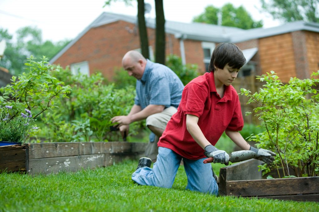 Father and Son Gardening during Quarantine